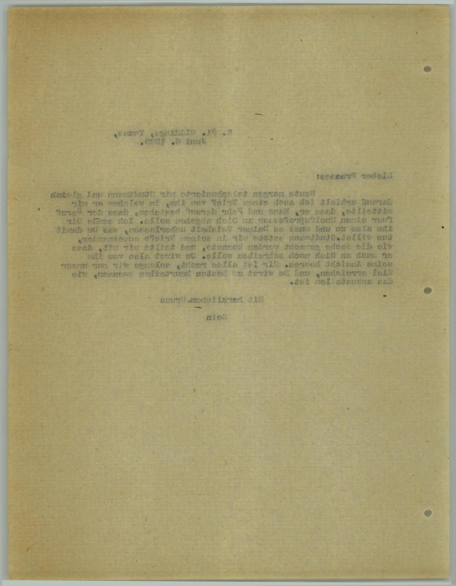 [Letter from R. Osthoff to "Praeses", June 6, 1929]
                                                
                                                    [Sequence #]: 2 of 2
                                                