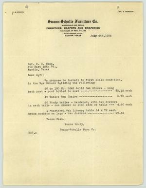 Primary view of object titled '[Letter from Swann-Schulle Furniture Company to R. G. Mann, July 6, 1926]'.