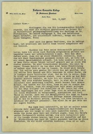 [Letter from H. Studtmann to "Vize", October 3, 1927]