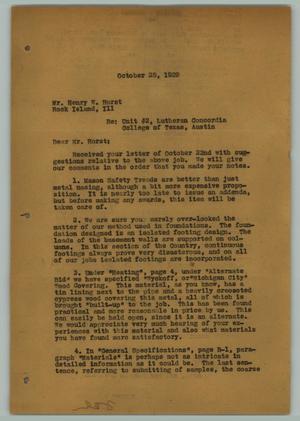 Primary view of object titled '[Letter from Arthur Fehr to Henry W. Horst, October 25, 1929]'.