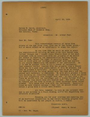 Primary view of object titled '[Letter from Henry W. Horst to Arthur Fehr, April 19, 1929]'.