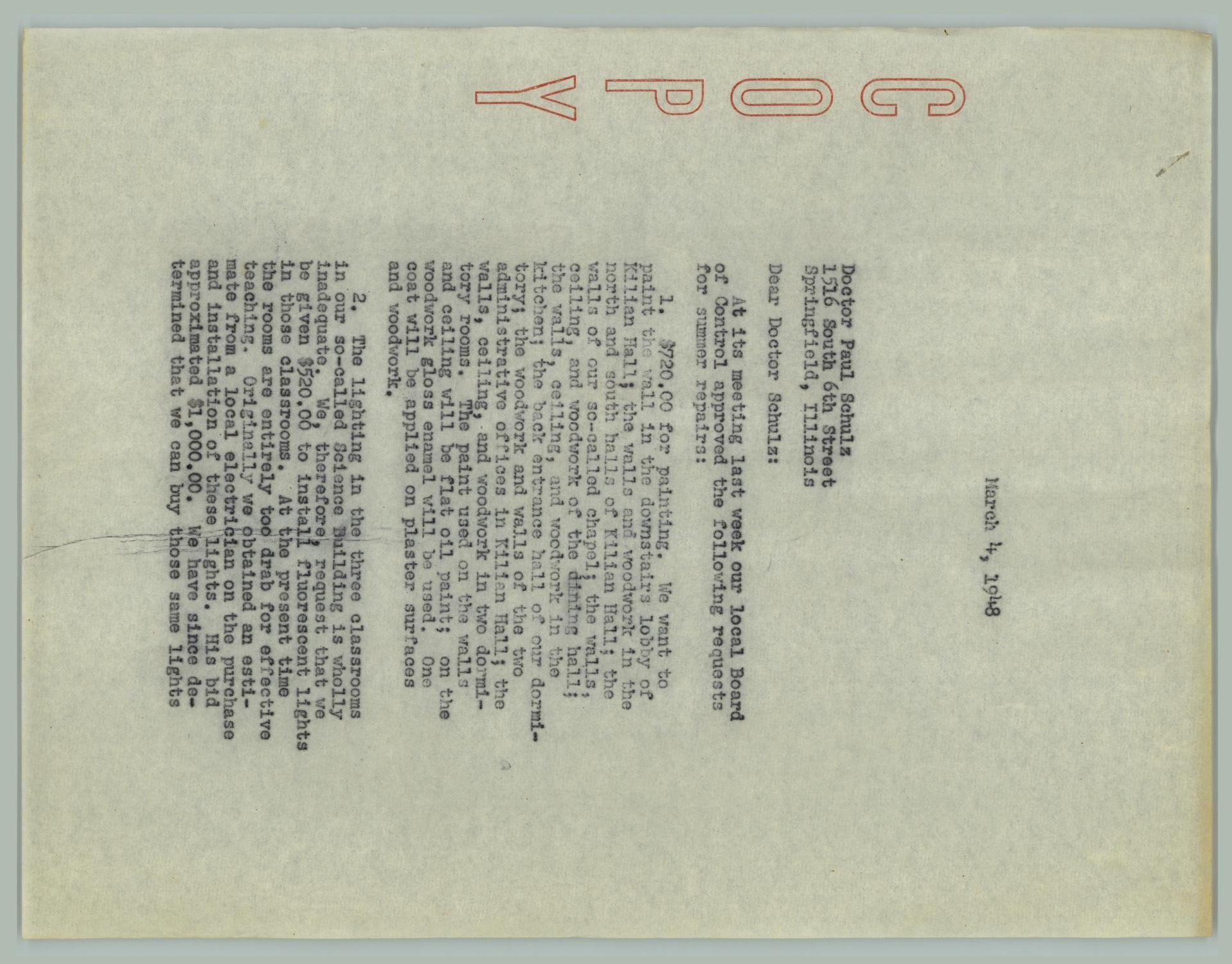 [Letter from George J. Beto to Paul Schulz, March 4, 1948]
                                                
                                                    [Sequence #]: 1 of 8
                                                