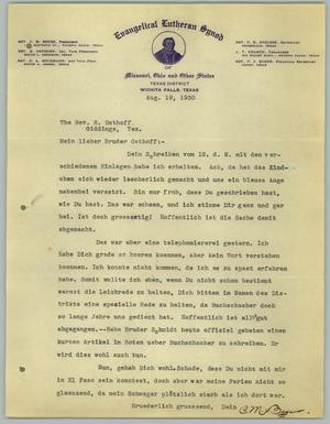 [Letter from C. M. Beyer to R. Osthoff, August 19, 1930]