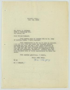 [Letter from William Hagen to Theodore W. Eckhart, October 14, 1926]