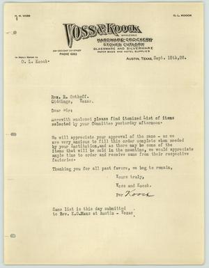 [Letter from O. L. Koock to R. Osthoff, September 15, 1926]