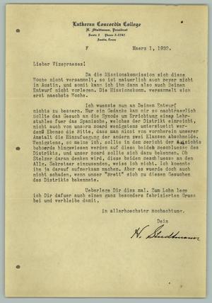 [Letter from H. Studtmann to "Vizepraeses", March 1, 1932]
