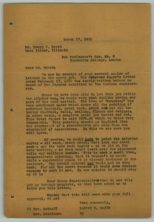 Primary view of object titled '[Letter from Harvey P. Smith to Henry W. Horst, March 17, 1930]'.