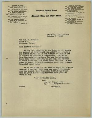 [Letter from M. F. Kretzmann to R. Osthoff, October 1, 1930]