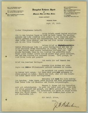 [Letter from J. W. Behnken to R. Osthoff, September 27, 1927]