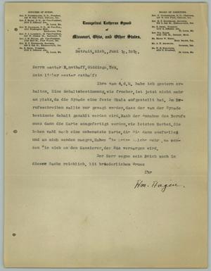 Primary view of object titled '[Letter from William Hagen to the Reverend R. Osthoff, June 10, 1930]'.