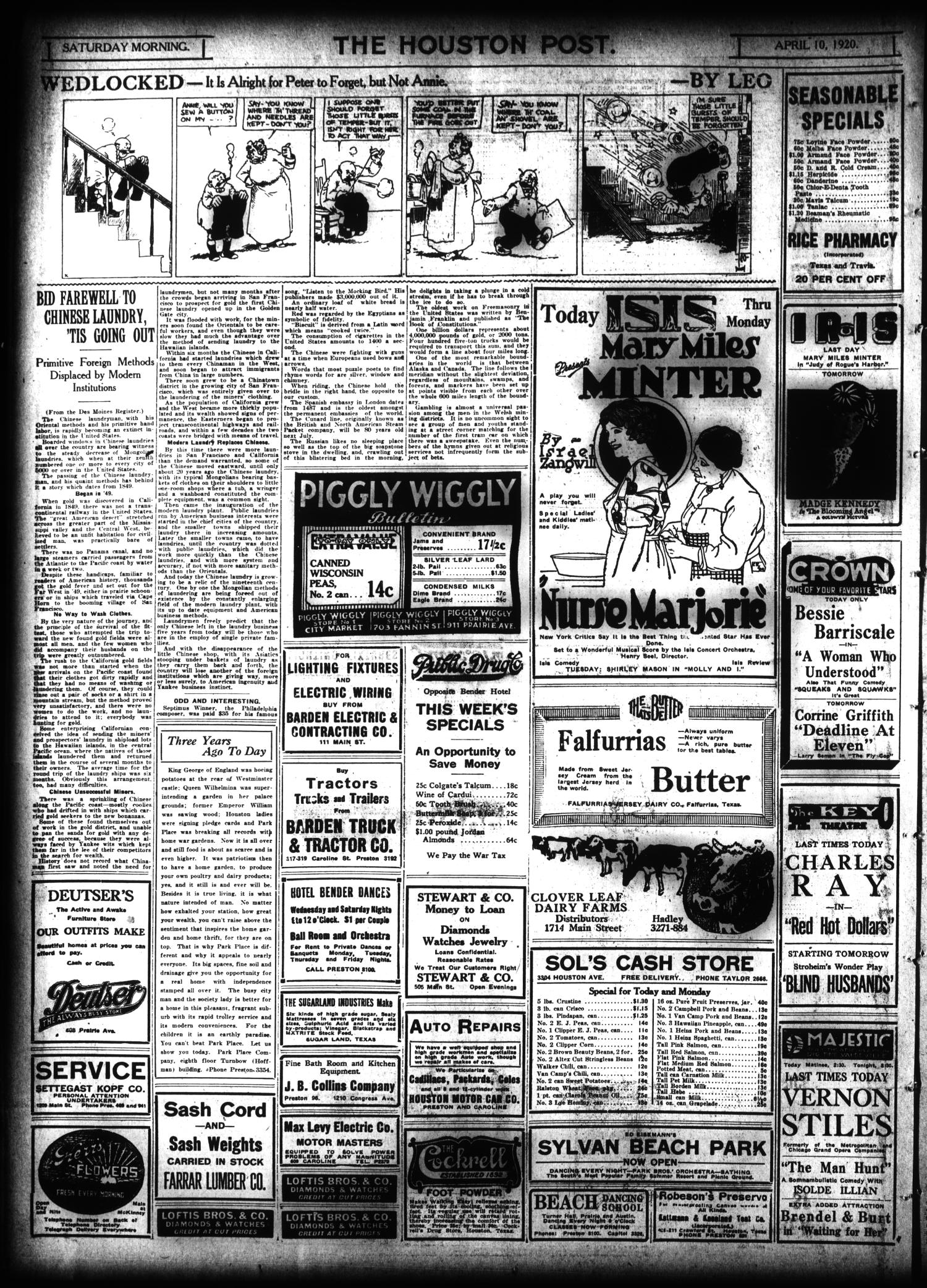 The Houston Post. (Houston, Tex.), Vol. 36, No. 7, Ed. 1 Saturday, April 10, 1920
                                                
                                                    [Sequence #]: 16 of 16
                                                