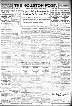 The Houston Post. (Houston, Tex.), Vol. 30, No. 327, Ed. 1 Thursday, February 24, 1916