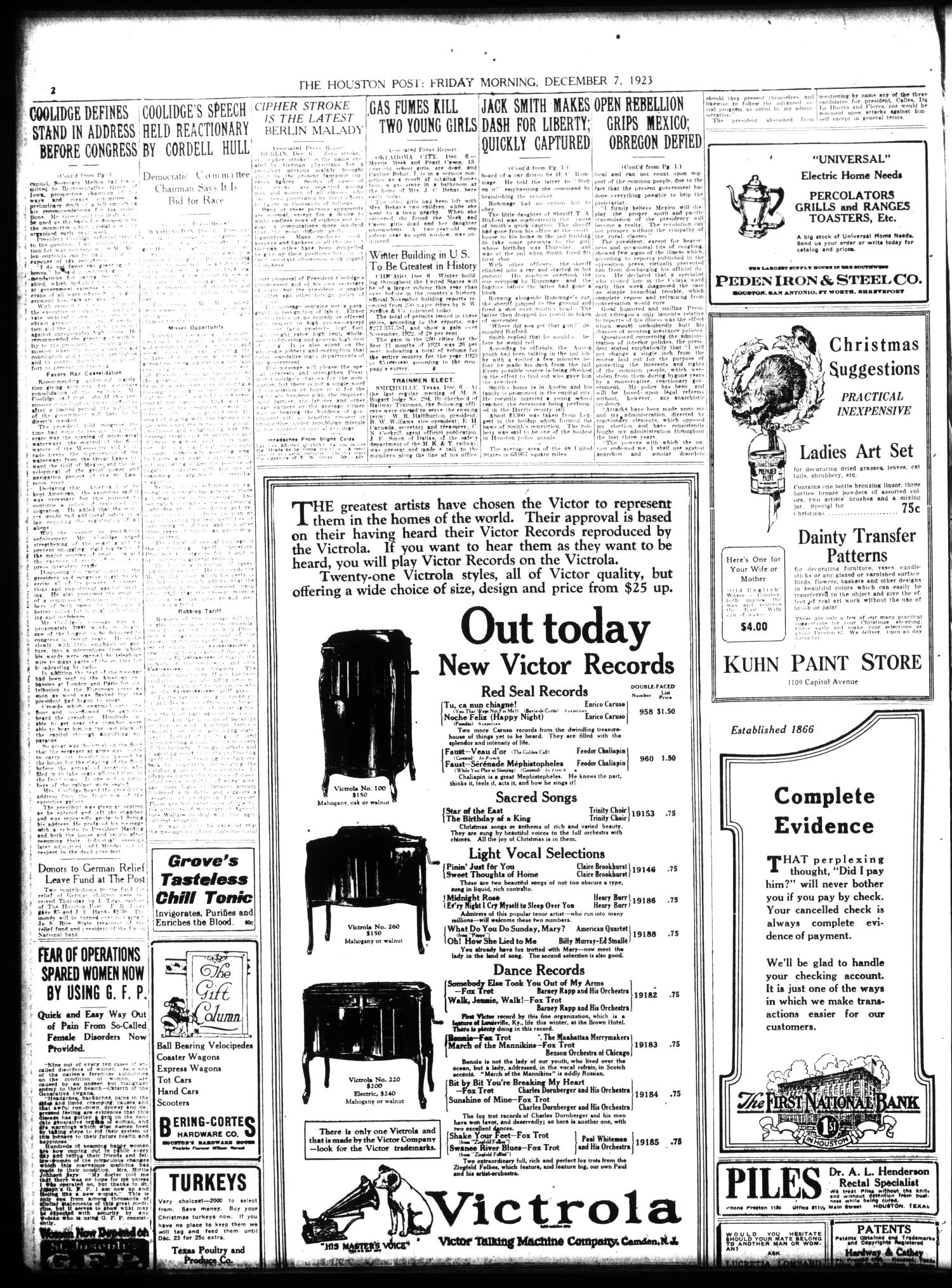 The Houston Post. (Houston, Tex.), Vol. 39, No. 247, Ed. 1 Friday, December 7, 1923
                                                
                                                    [Sequence #]: 2 of 20
                                                