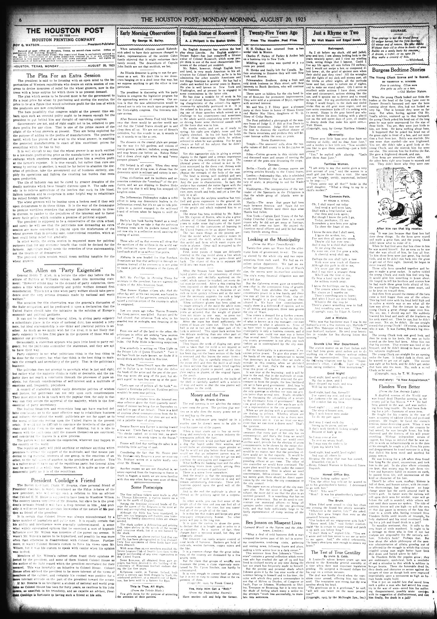 The Houston Post. (Houston, Tex.), Vol. 39, No. 138, Ed. 1 Monday, August 20, 1923
                                                
                                                    [Sequence #]: 6 of 10
                                                
