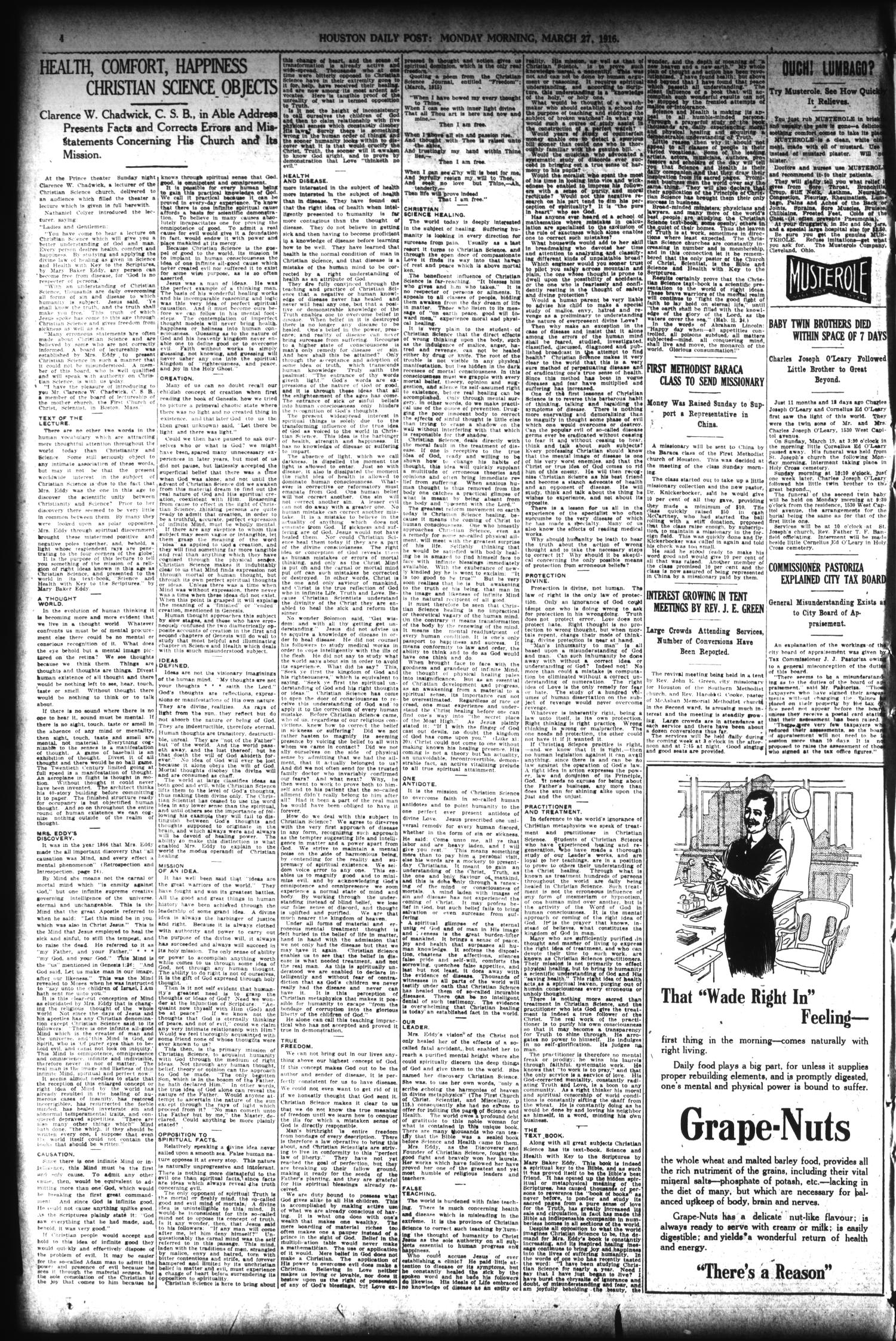 The Houston Post. (Houston, Tex.), Vol. 30, No. 359, Ed. 1 Monday, March 27, 1916
                                                
                                                    [Sequence #]: 6 of 18
                                                