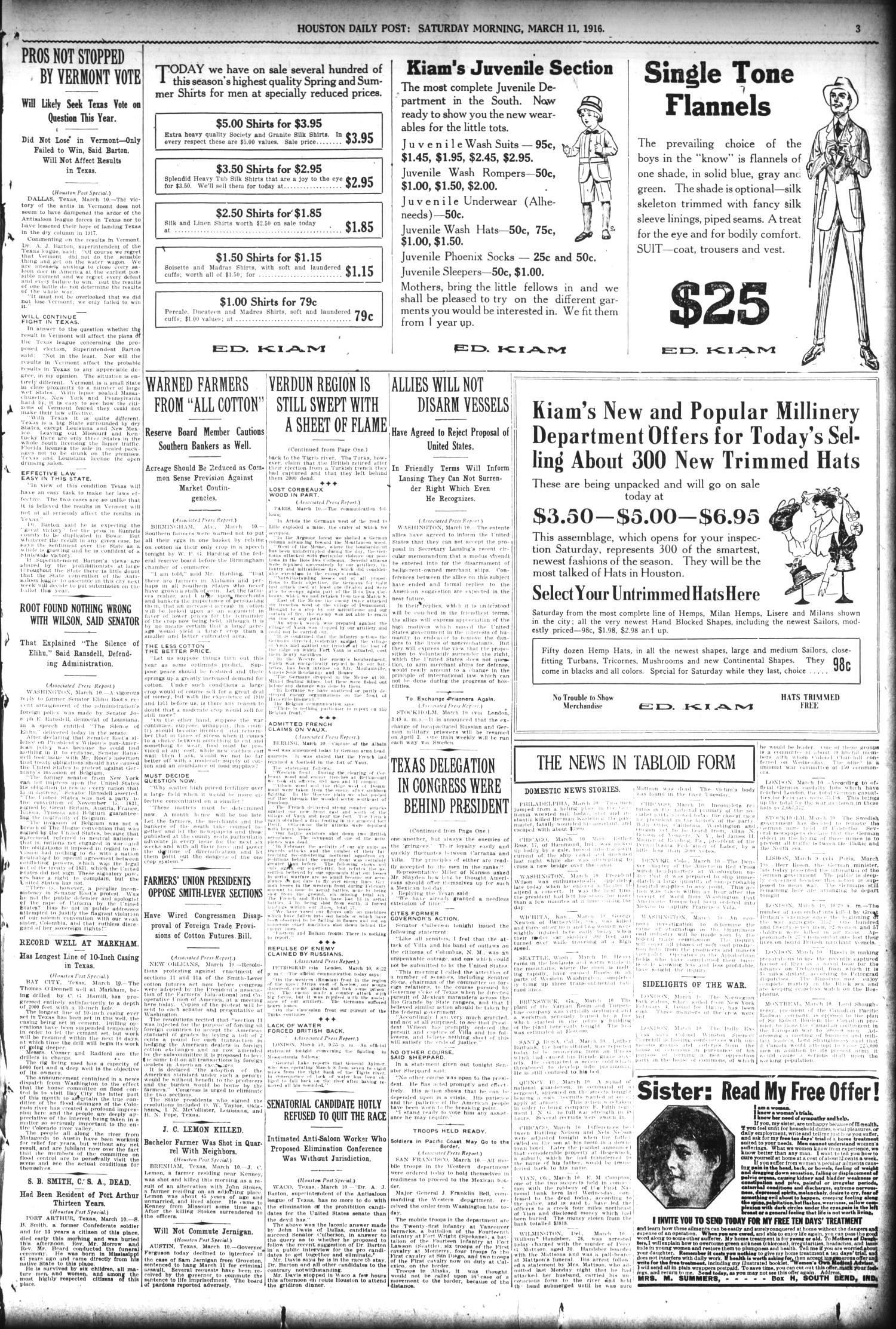 The Houston Post. (Houston, Tex.), Vol. 30, No. 343, Ed. 1 Saturday, March 11, 1916
                                                
                                                    [Sequence #]: 3 of 16
                                                