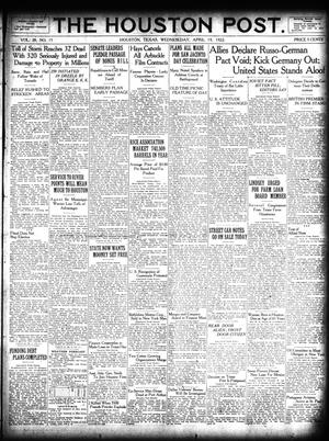 Primary view of object titled 'The Houston Post. (Houston, Tex.), Vol. 38, No. 15, Ed. 1 Wednesday, April 19, 1922'.