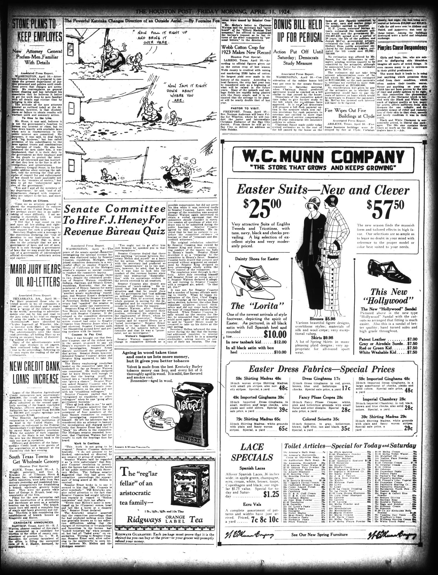 The Houston Post. (Houston, Tex.), Vol. 40, No. 7, Ed. 1 Friday, April 11, 1924
                                                
                                                    [Sequence #]: 3 of 20
                                                