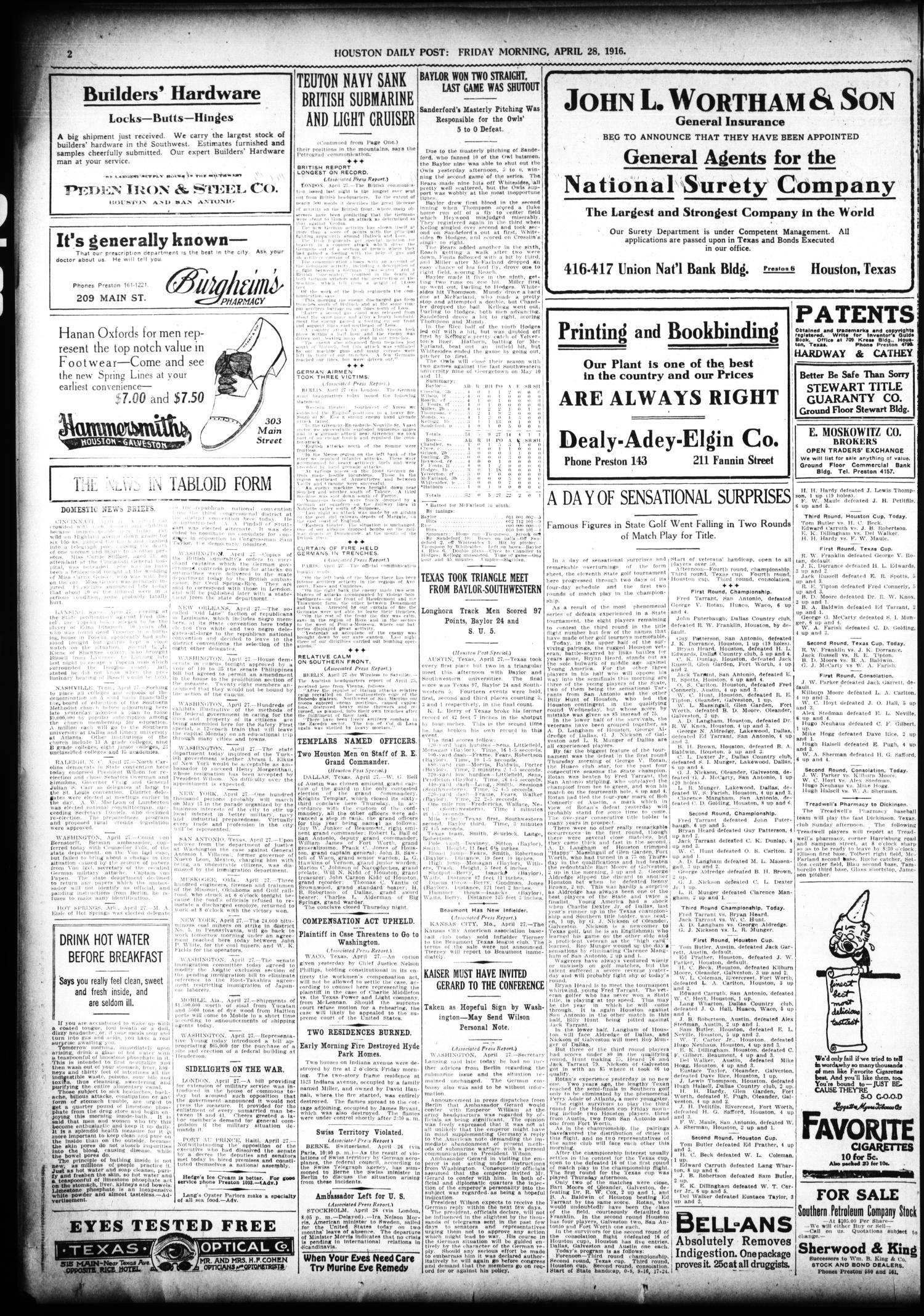 The Houston Post. (Houston, Tex.), Vol. 31, No. 24, Ed. 1 Friday, April 28, 1916
                                                
                                                    [Sequence #]: 2 of 16
                                                