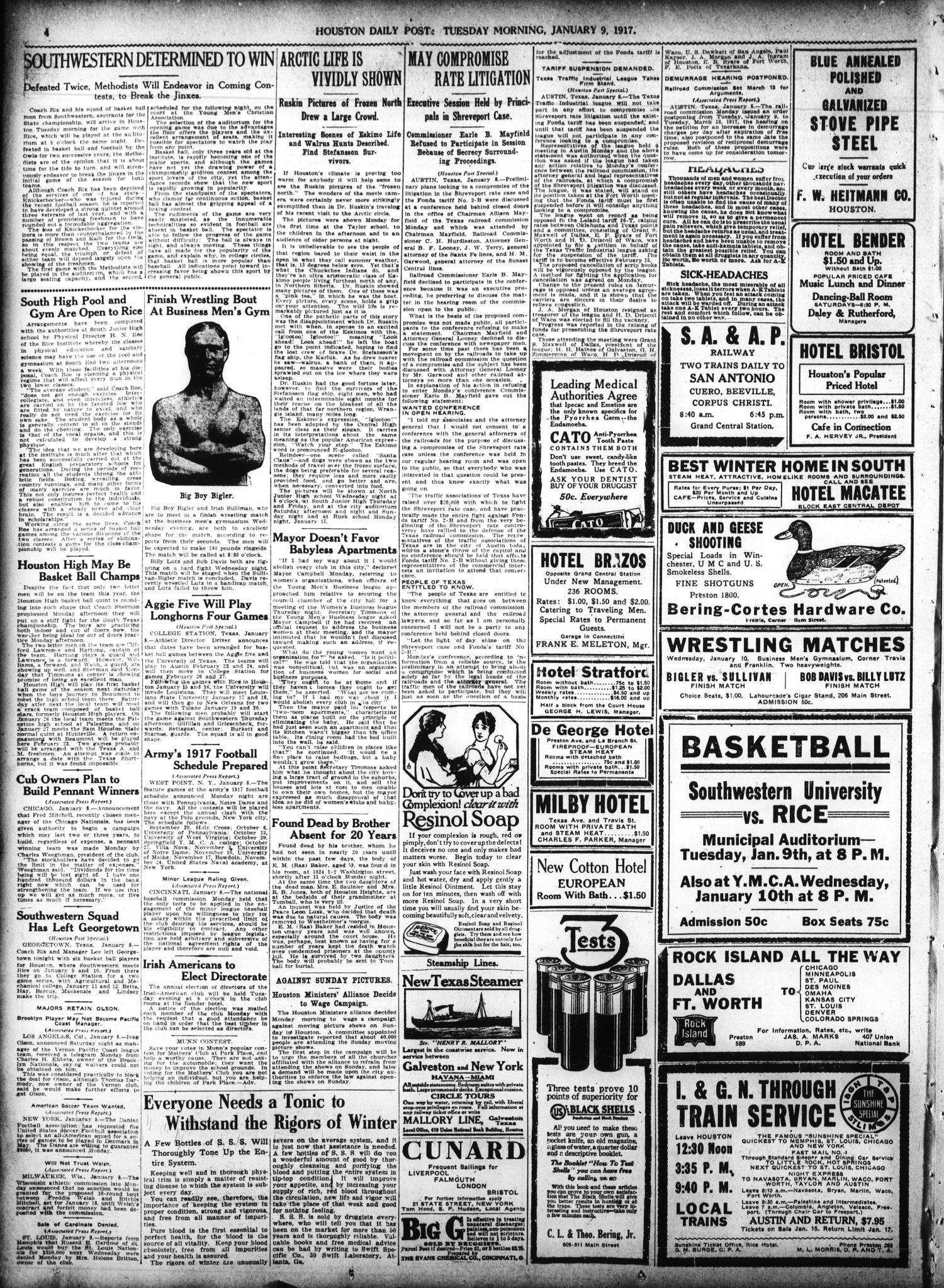 The Houston Post. (Houston, Tex.), Vol. 31, No. 280, Ed. 1 Tuesday, January 9, 1917
                                                
                                                    [Sequence #]: 4 of 14
                                                