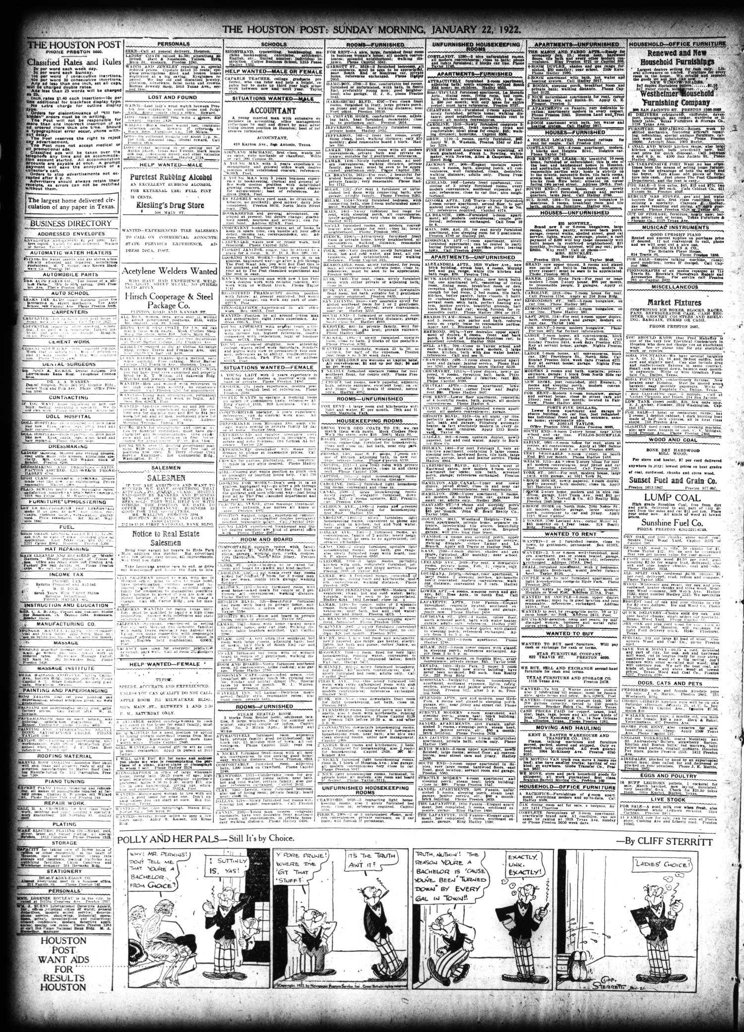 The Houston Post. 1922 of 22, Sunday, (Houston, Texas 14 - No. Tex.), January 293, Vol. Page 1 The - Portal 36 History Ed. 37, to