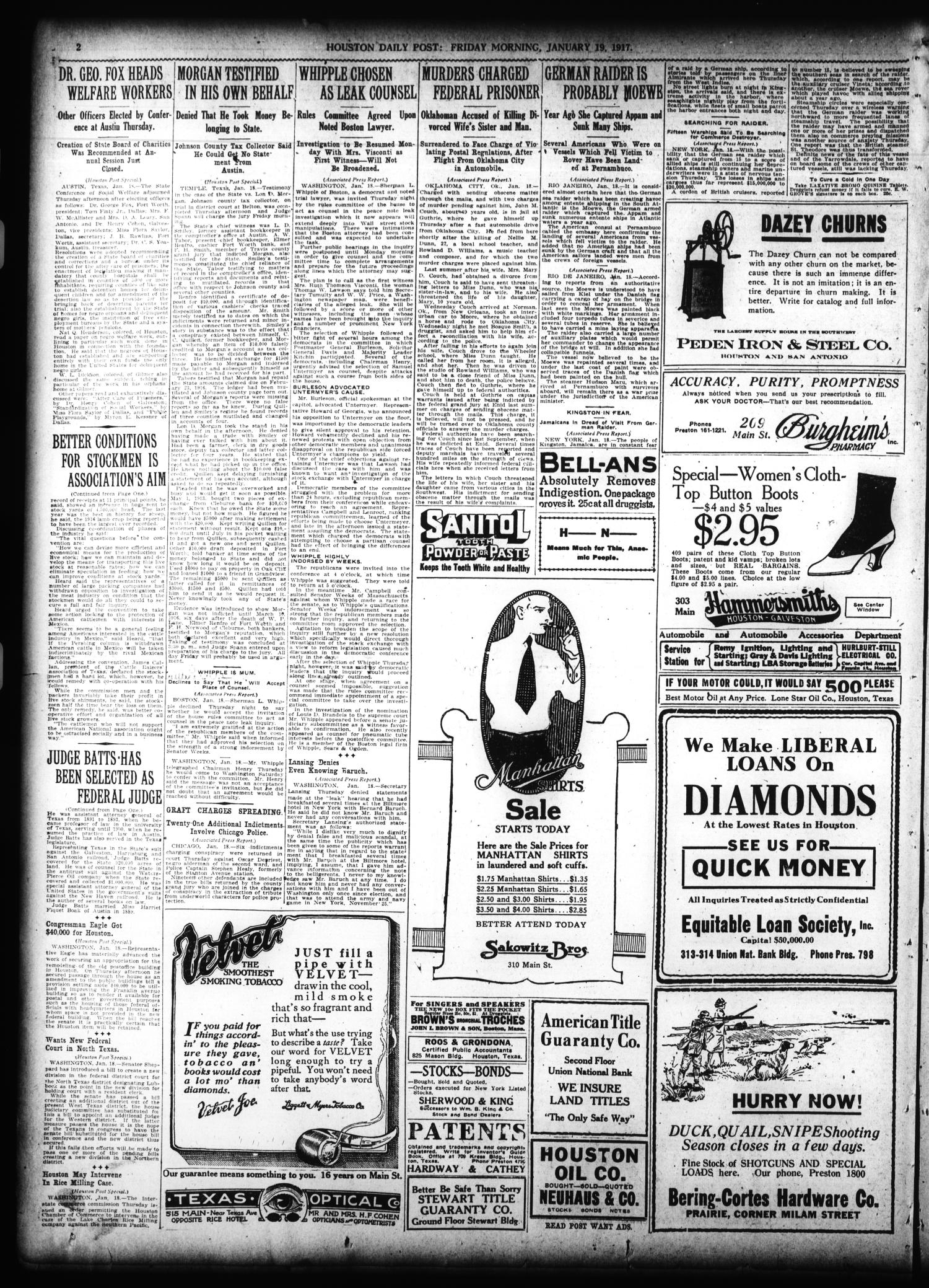 The Houston Post. (Houston, Tex.), Vol. 31, No. 290, Ed. 1 Friday, January 19, 1917
                                                
                                                    [Sequence #]: 2 of 12
                                                