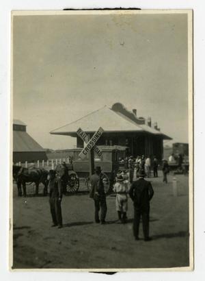 Primary view of object titled '[People standing Outside of a Train Station]'.