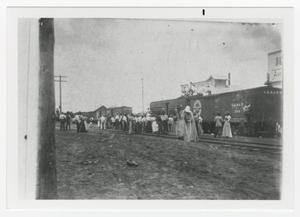 Primary view of object titled '[Crowd Gathered Near Train]'.