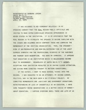 [Remarks of Barbara Jordan at Kappa Delta Pi Biennial Convocation, April 15, 1978]
