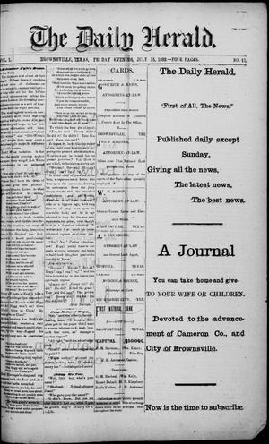 Primary view of object titled 'The Daily Herald (Brownsville, Tex.), Vol. 1, No. 11, Ed. 1, Friday, July 15, 1892'.