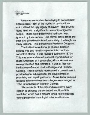 Primary view of object titled 'Barbara Jordan, Huston-Tillotson College, April 7, 1995'.
