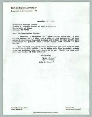 Primary view of object titled '[Letter from John K. Boaz to Barbara C. Jordan - December 11, 1992]'.