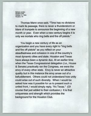 Primary view of object titled 'Barbara Jordan, Houston Club - October 11, 1994, Houston, TX'.