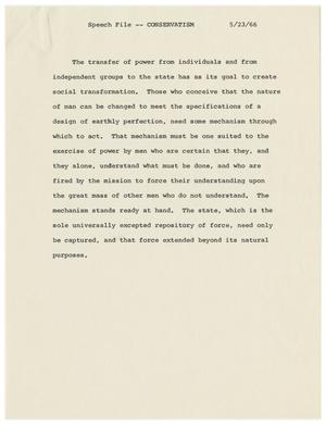 Primary view of object titled '[Excerpts of John Tower Speech on Conservatism, May 23, 1966]'.