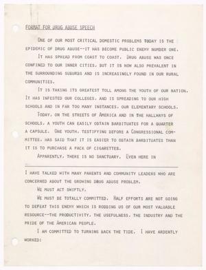 Primary view of object titled '[Format of John Tower Speech about Drug Abuse Prevention and Programs, 197u]'.