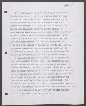 [John Tower Speech to Texas Business Executives and Managers about Economic and Labor Laws, Oct. 28, 1972?]