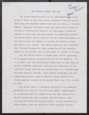 [John Tower Speech about Backfire Bomber and Pending Defense Treaty with the Soviet Union, 1977?]