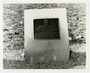 Primary view of object titled '[Photograph of 494th Armored Field Artillery Battalion Memorial Stone]'.