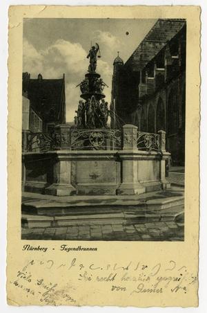Primary view of object titled '[Postcard of Fountain of Virtue in Nürnberg, Germany]'.