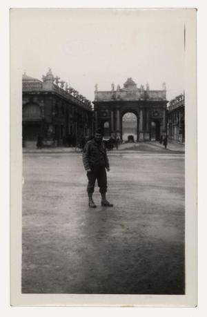 Primary view of object titled '[Photograph of Clarence Whitefield at Place Stanislas]'.