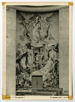 Primary view of object titled '[Postcard of "Pax genitrix" in Palace of Nations]'.