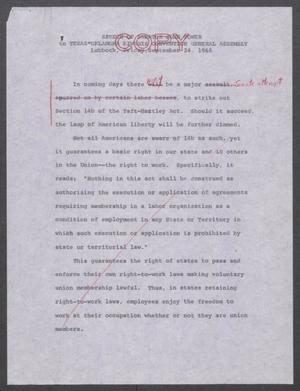 [John Tower Edited Speech on Right to Work given to the Texas-Oklahoma Kiwanis Convention General Assembly in Lubbock, Texas, September 24, 1965]
