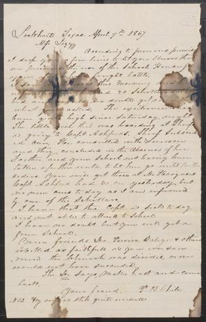 Primary view of object titled '[Letter from TB Chiles to Lizzie Johnson, dated April 9, 1867]'.