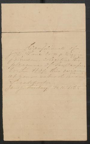 Primary view of object titled '[Invitation from JL Lane to Lizzie Johnson, dated January 18, 1868]'.