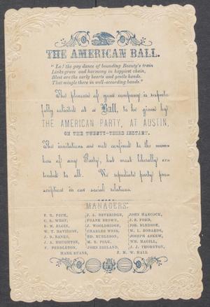 Primary view of object titled '[Invitation to Lizzie Johnson for the American Ball]'.