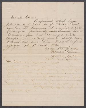 Primary view of object titled '[Note from Marsh Glenn to Lizzie Johnson]'.