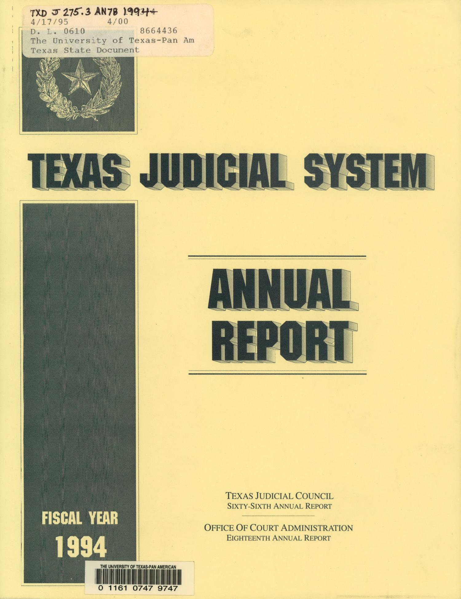 Texas Judicial System Annual Report 1994 The Portal to Texas History