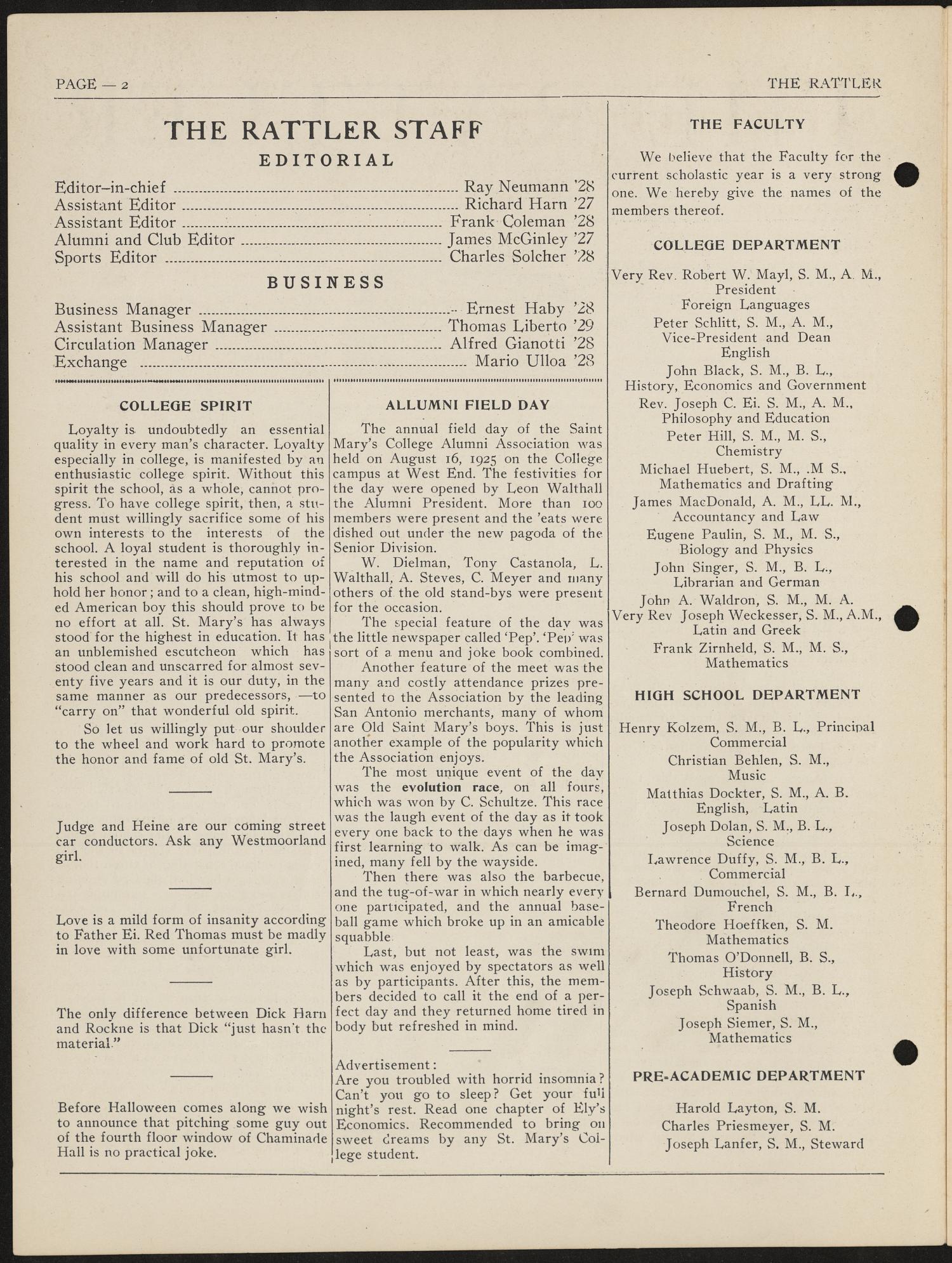 The Rattler (San Antonio, Tex.), Vol. 7, No. 1, Ed. 1 Thursday, October 8, 1925
                                                
                                                    [Sequence #]: 2 of 6
                                                