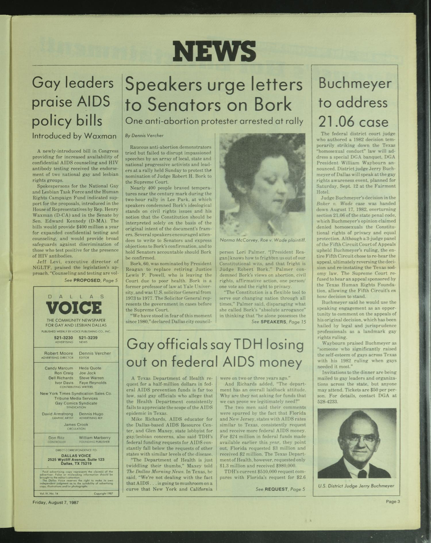 Dallas Voice (Dallas, Tex.), Vol. 4, No. 13, Ed. 1 Friday, August 7, 1987
                                                
                                                    [Sequence #]: 3 of 36
                                                