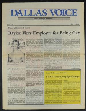 Primary view of object titled 'Dallas Voice (Dallas, Tex.), Vol. 1, No. 2, Ed. 1 Friday, May 18, 1984'.
